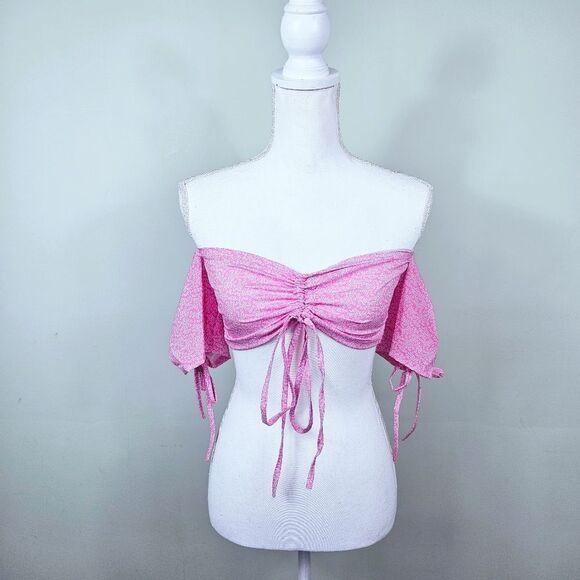 NWT Nasty Gal Floral Ruched Crop Top. Pink Med - Picture 2 of 15